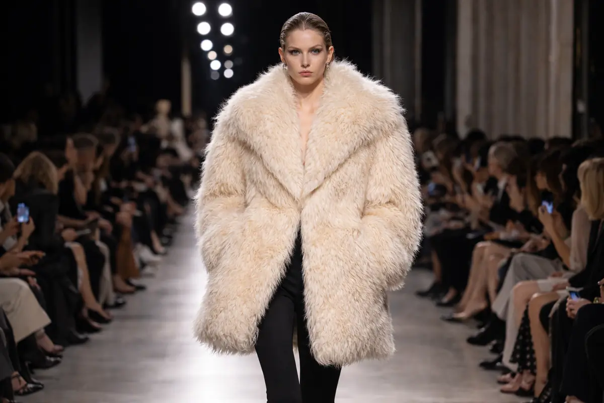 Sfilata a Milano con cappotto in pelliccia