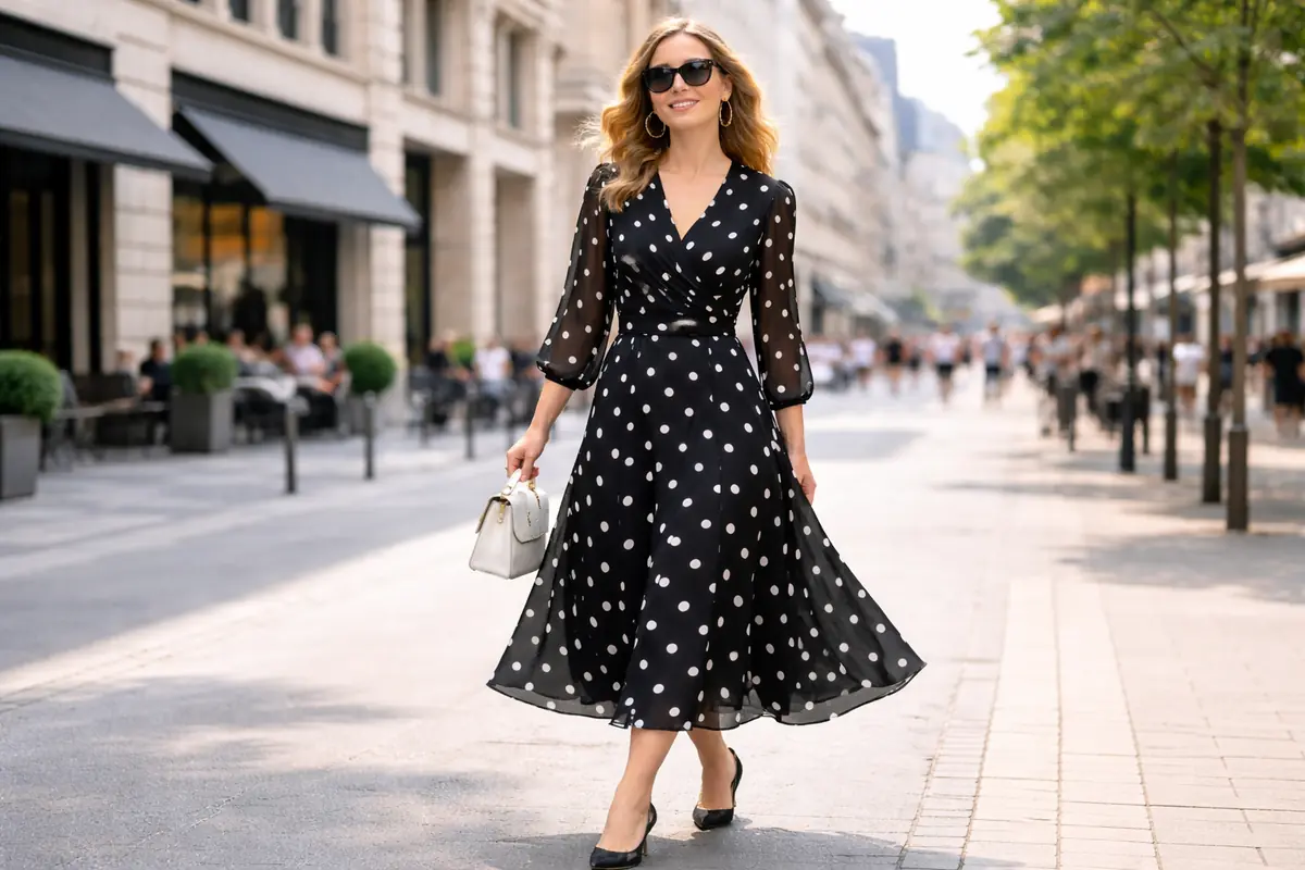 Donna con vestito a pois