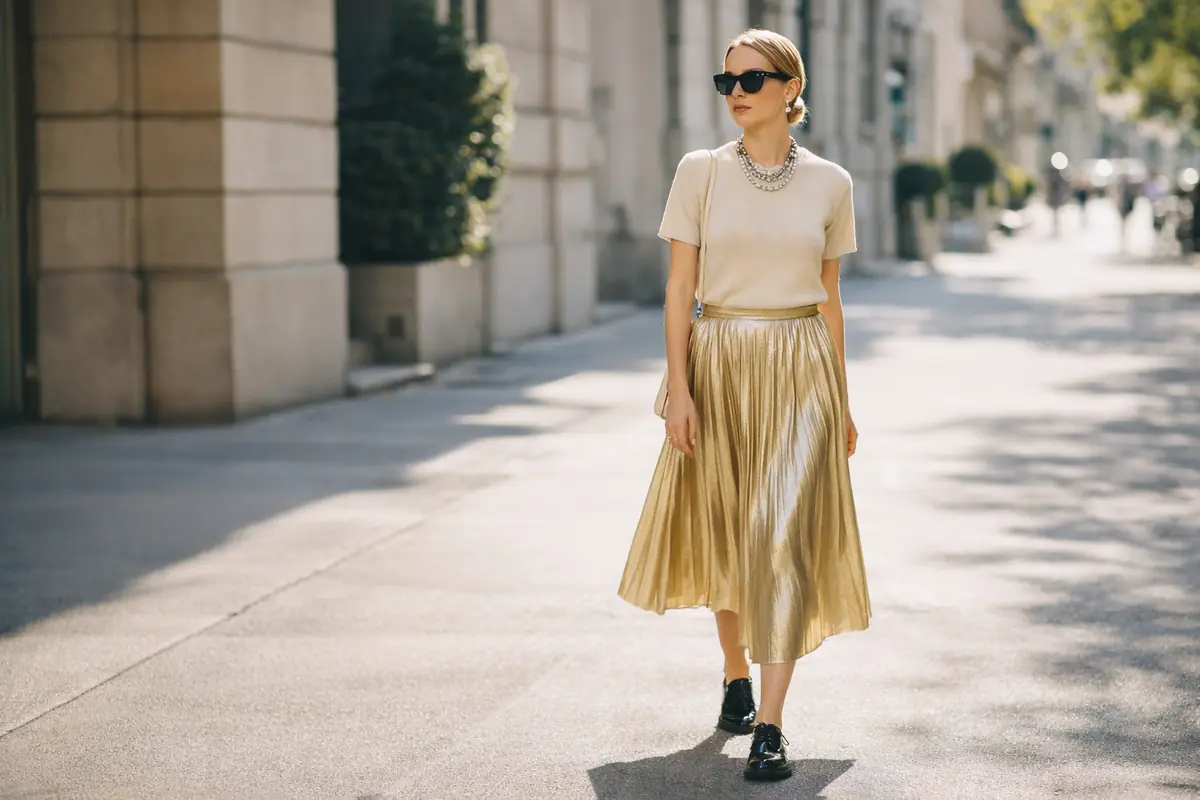 donna con gonna metallizzata